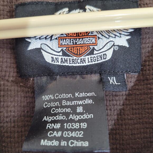 Harley Davidson Thermal Henley Shirt Mens XL Brown Elbow Patch Motorcycle Waffle - Picture 8 of 10